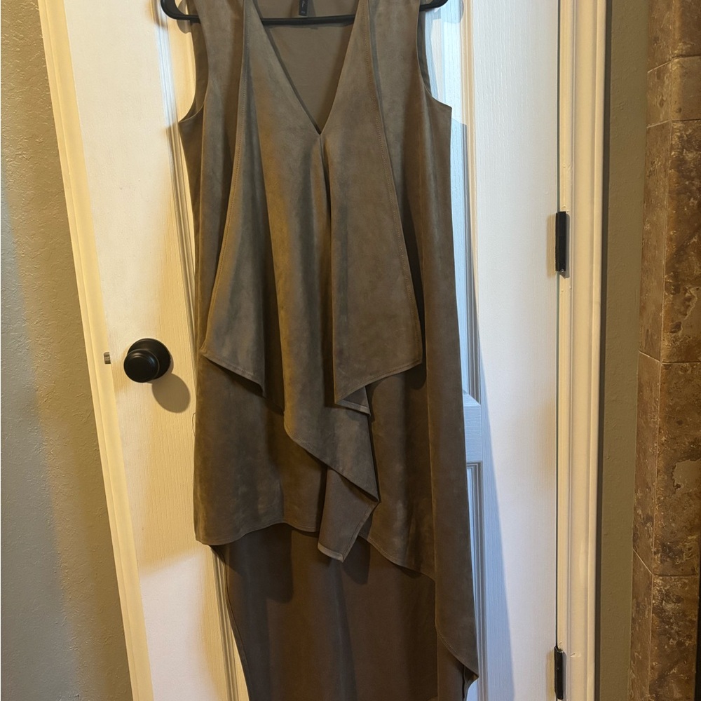 BCBGMaxAzria Olive Asymmetrical V-Neck Ruffled Dress